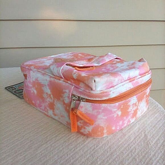 Tie Dye Pink Peach and White Lunch Box Tote Soft Sided Zip Close 10" X 8… - Picture 2 of 9
